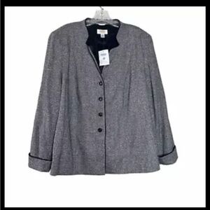 Talbots Wool Blend Tweed Black And White Size 18W Blazer Jacket Cuff Sleeve